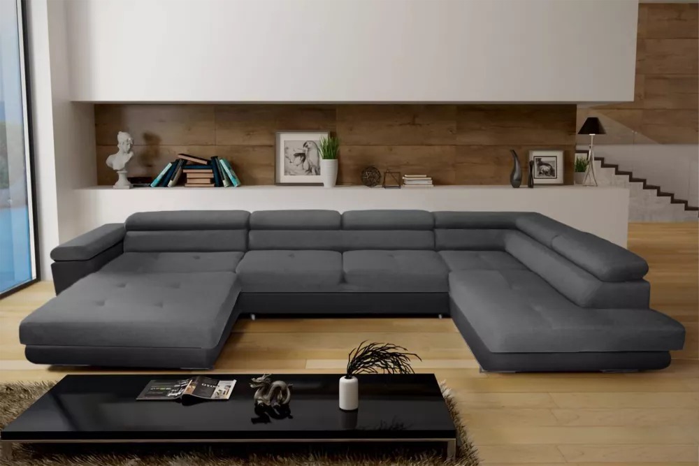 Dīvāns Anton U Mini+L Comfort Standard · Gaiši pelēks + tumši pelēks · 200 × 378 × 73 cm