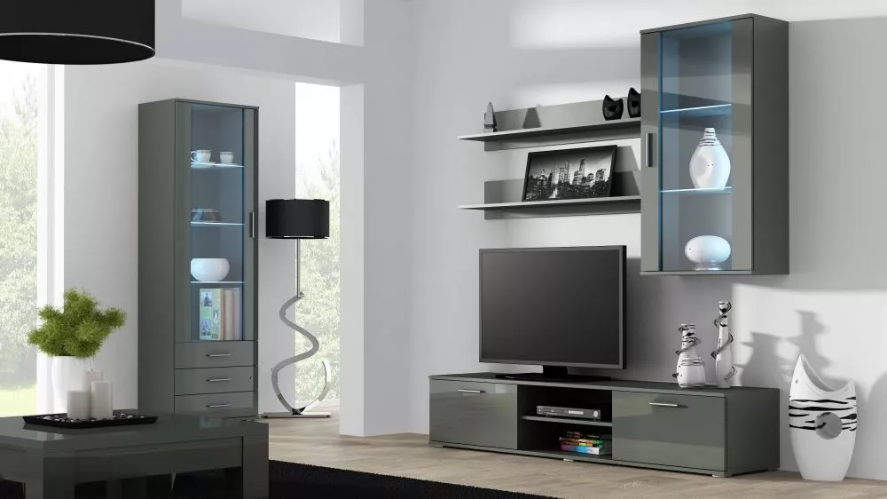 Sekcija Soho 6 ar LED · Pelēks · 240 × 43 × 192 cm