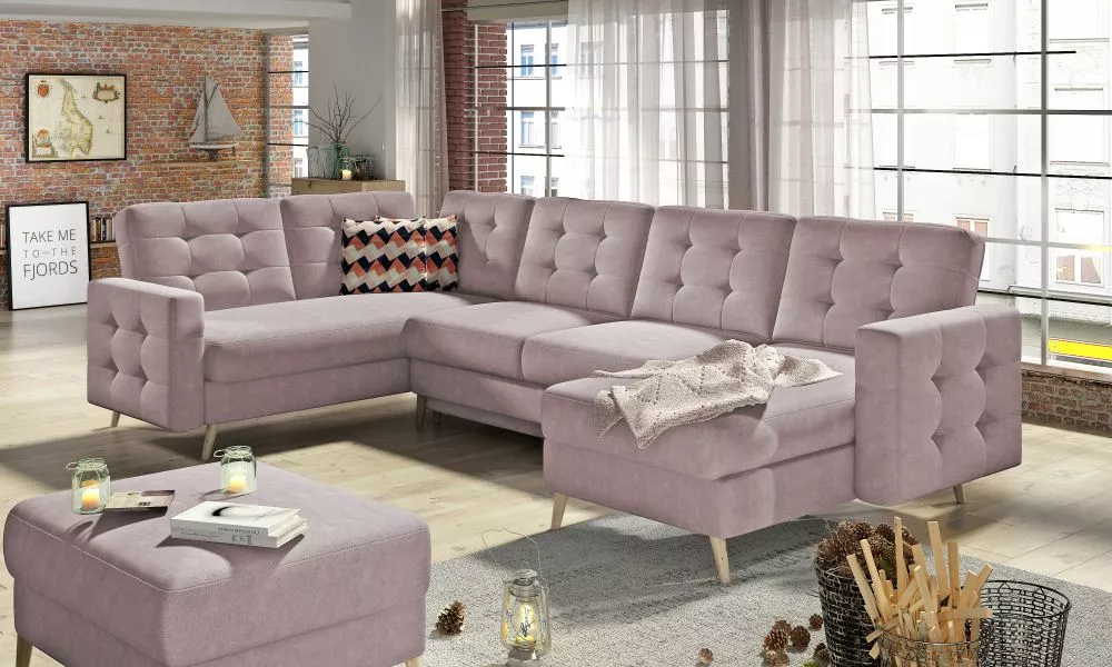 Dīvāns Asgard U Lux standard · Gaiši rozā · 202 × 320 × 90 cm