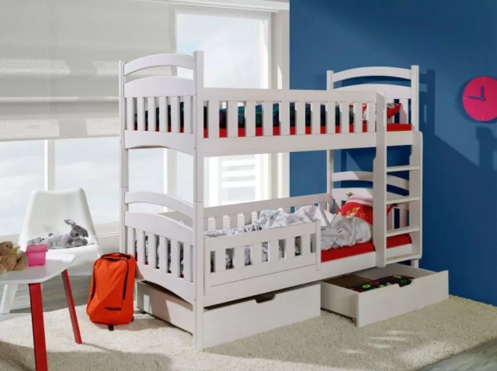 Bērnu gulta Dominik 2 80x180 ar stelāžām Kāpņu puse: Pa labi, Guļamvietas platums: 80 cm, Guļamvietas garums: 180 cm, · 