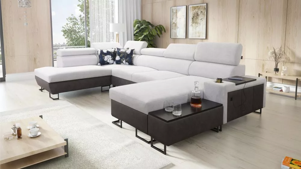 Dīvāns Melody 6 Premium Standard · Gaiši pelēks + grafīts · 220 × 363 × 84 cm