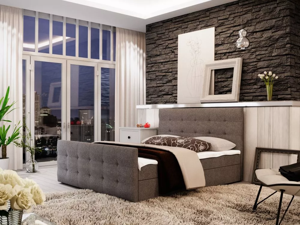 Gulta Milano 2 Boxspring Standard Guļamvietas platums: 140 cm, Guļamvietas garums: 200 cm, · Pelēks · 145 × 216 × 106 cm