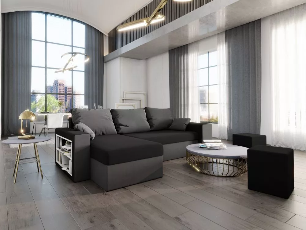 Dīvāns Vegas Premium Standard · Melns + pelēks · 145 × 253 × 72 cm