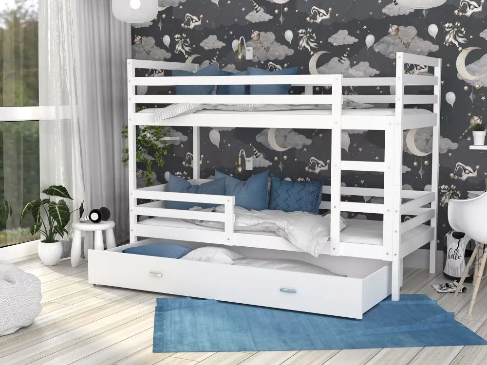 Bērnu gulta Jacek MDF 90x200 ar stelāžām Guļamvietas platums: 90 cm, Guļamvietas garums: 200 cm, · 96 × 208 × 158 cm