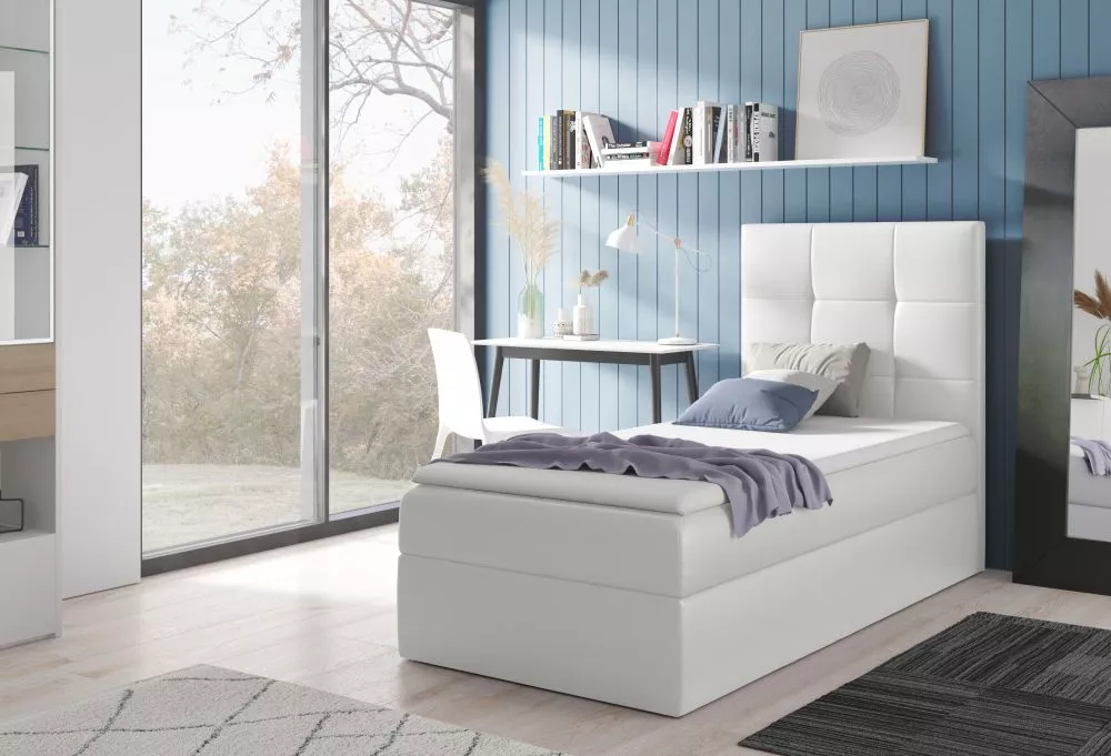 Gulta Mini 2 L Boxspring Standard Guļamvietas platums: 100 cm, Guļamvietas garums: 200 cm, · Balts · 102 × 208 × 103 cm