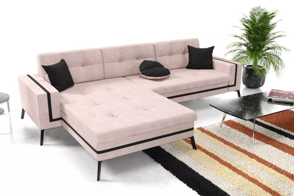 Dīvāns Almada Standard · Rozā + melns · 142 × 255 × 76 cm