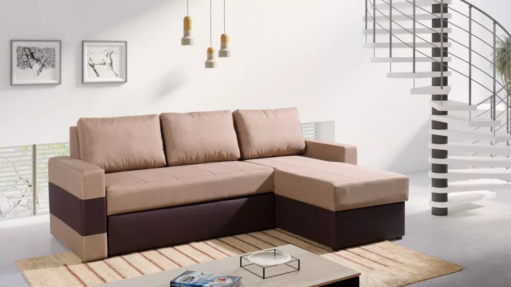 Dīvāns Gordia Standard · Bēšs + tumši brūns · 156 × 234 × 82 cm
