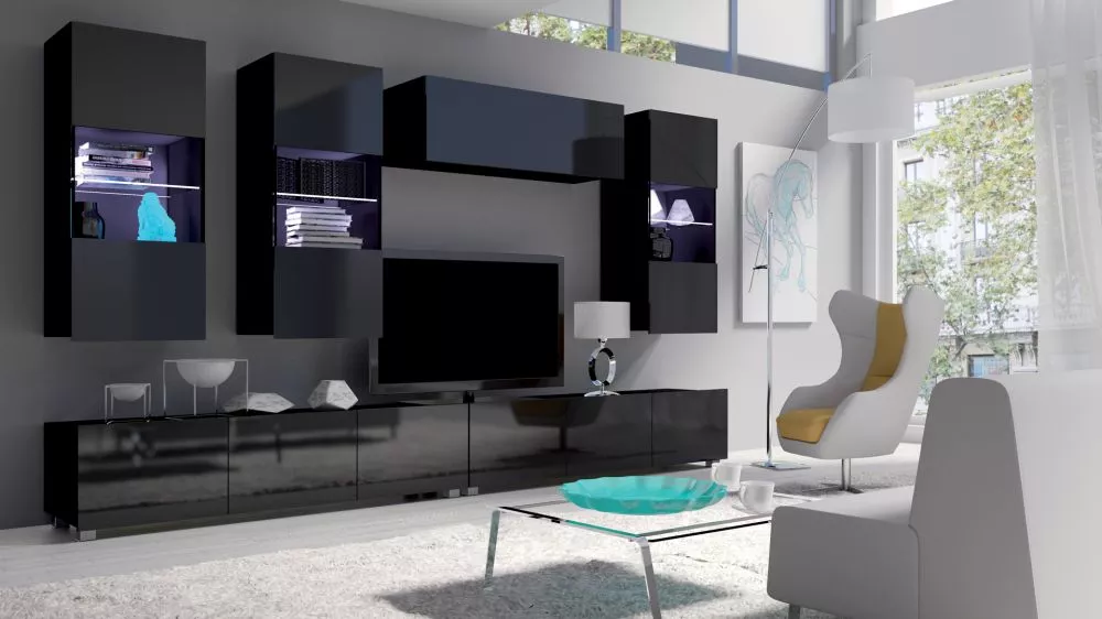 Sekcija Calabrini 5 ar LED · Melns · 300 × 43 cm