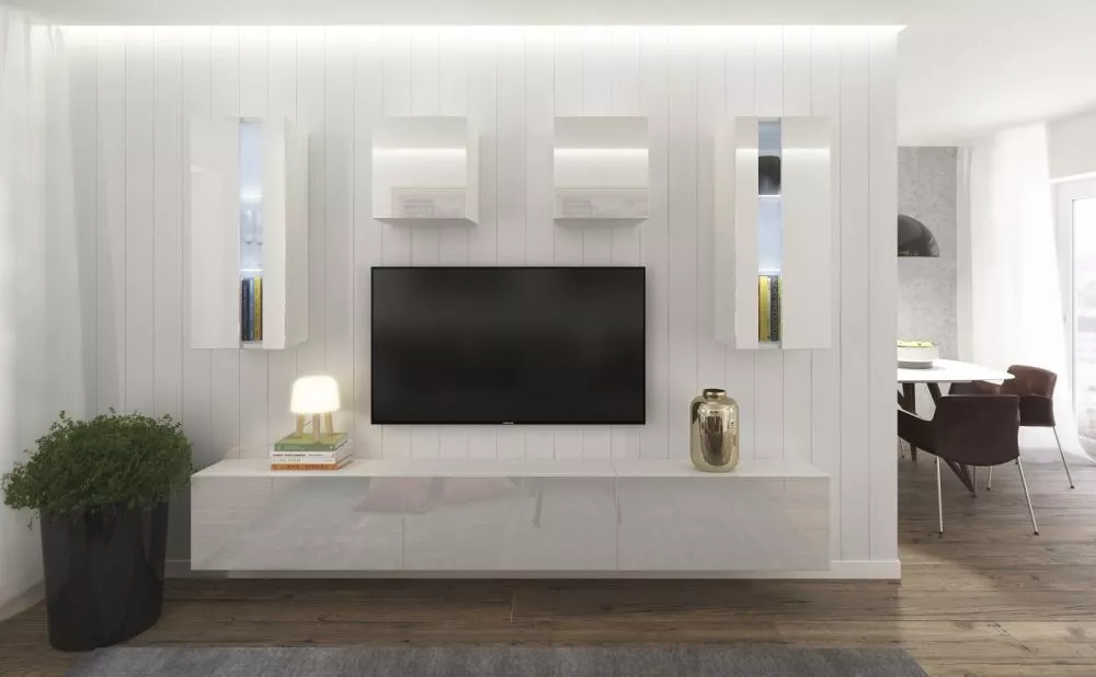 Sekcija Next 291 ar LED · Balts · 249 × 35 × 206 cm