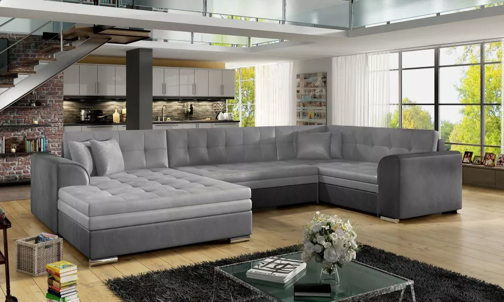 Dīvāns Damario Premium standard · Gaiši pelēks + grafīts · 190 × 340 × 73 cm