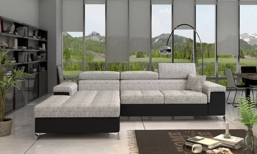 Dīvāns Ricardo Comfort Standard · Gaiši pelēks + melns · 205 × 280 × 90 cm