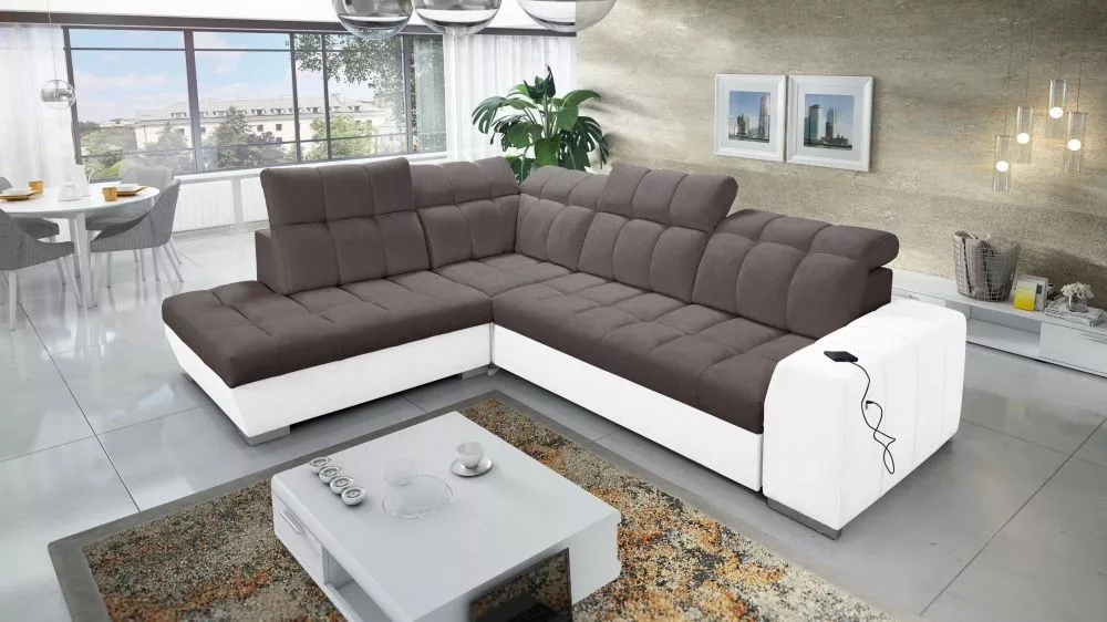 Dīvāns Pagano 7 Premium Standard · Tumši brūns + balts · 225 × 285 × 83 cm