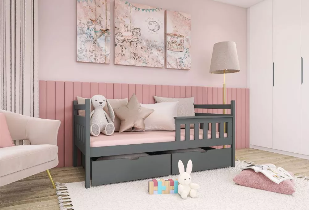 Bērnu gulta Emma Classic ar stelāžu Guļamvietas platums: 80 cm, Guļamvietas garums: 180 cm, · Grafīts · 87 × 188 × 85 cm
