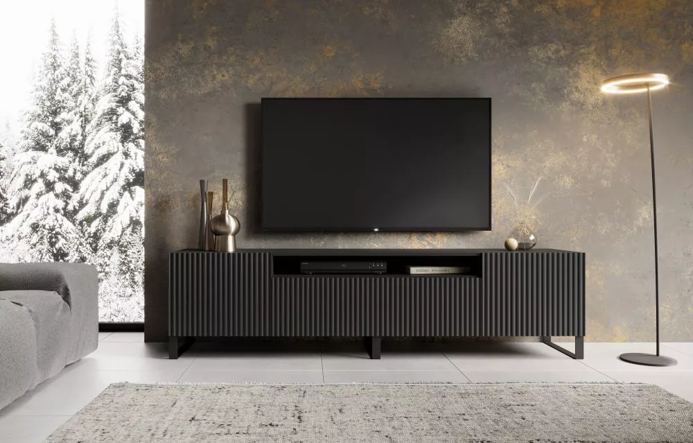 TV tumba Noemi · Melns · 200 × 41 × 53 cm