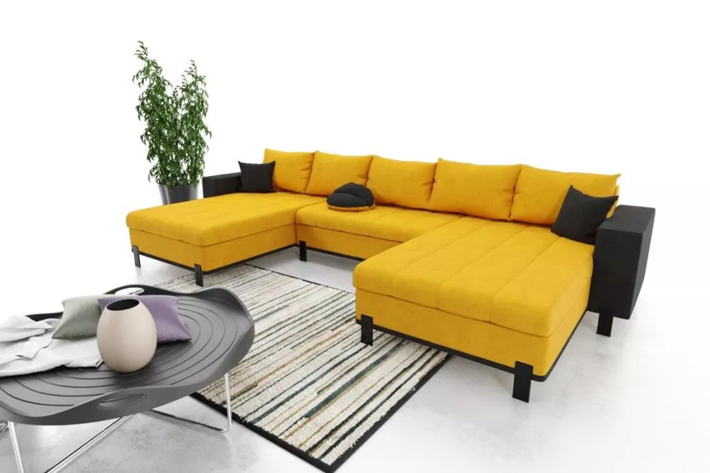 Dīvāns Livia Standard · Dzeltens + melns · 142 × 350 × 76 cm