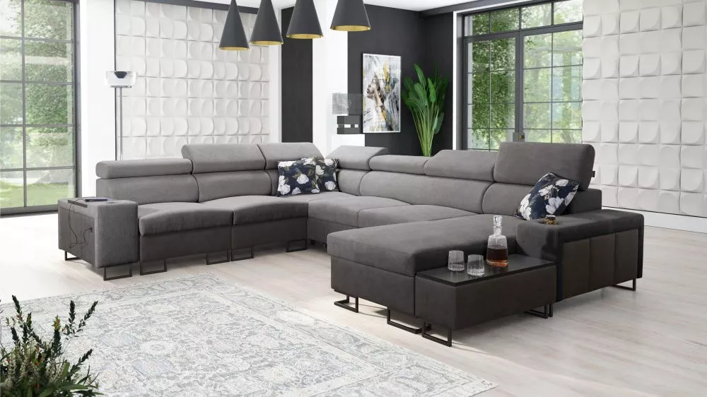 Dīvāns Melody 8 Premium Standard · Tumši pelēks + grafīts · 280 × 358 × 84 cm