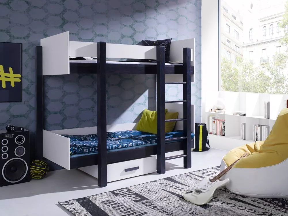 Bērnu gulta Nestor 80x180 ar stelāžām Kāpņu puse: Pa labi, Guļamvietas platums: 80 cm, Guļamvietas garums: 180 cm, · 98 