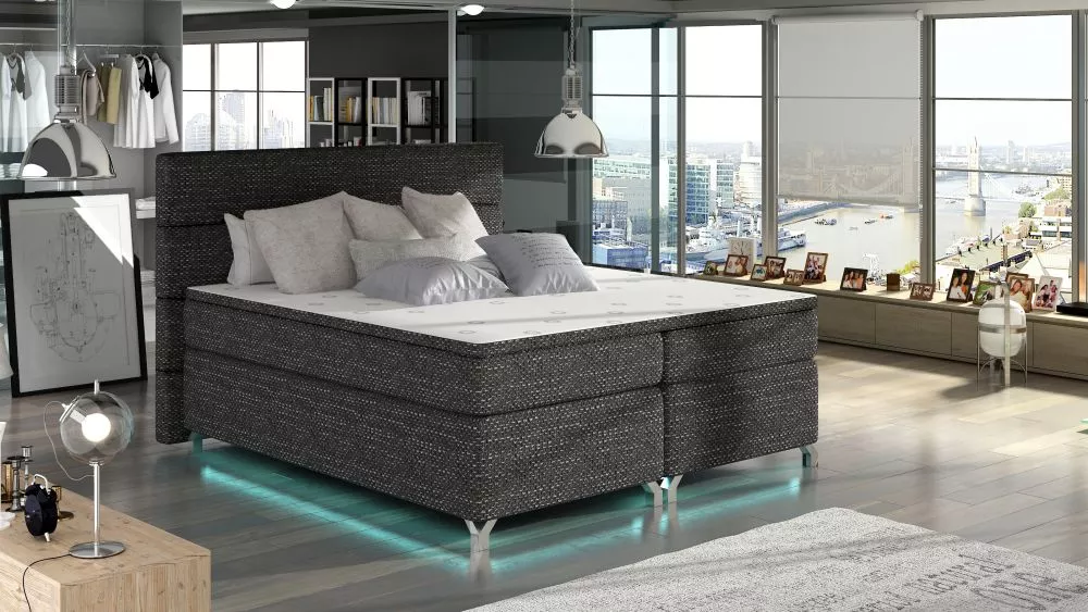 Gulta Amadeo Boxspring ar LED standard Guļamvietas platums: 140 cm, Guļamvietas garums: 200 cm, · Grafīts · 155 × 205 × 