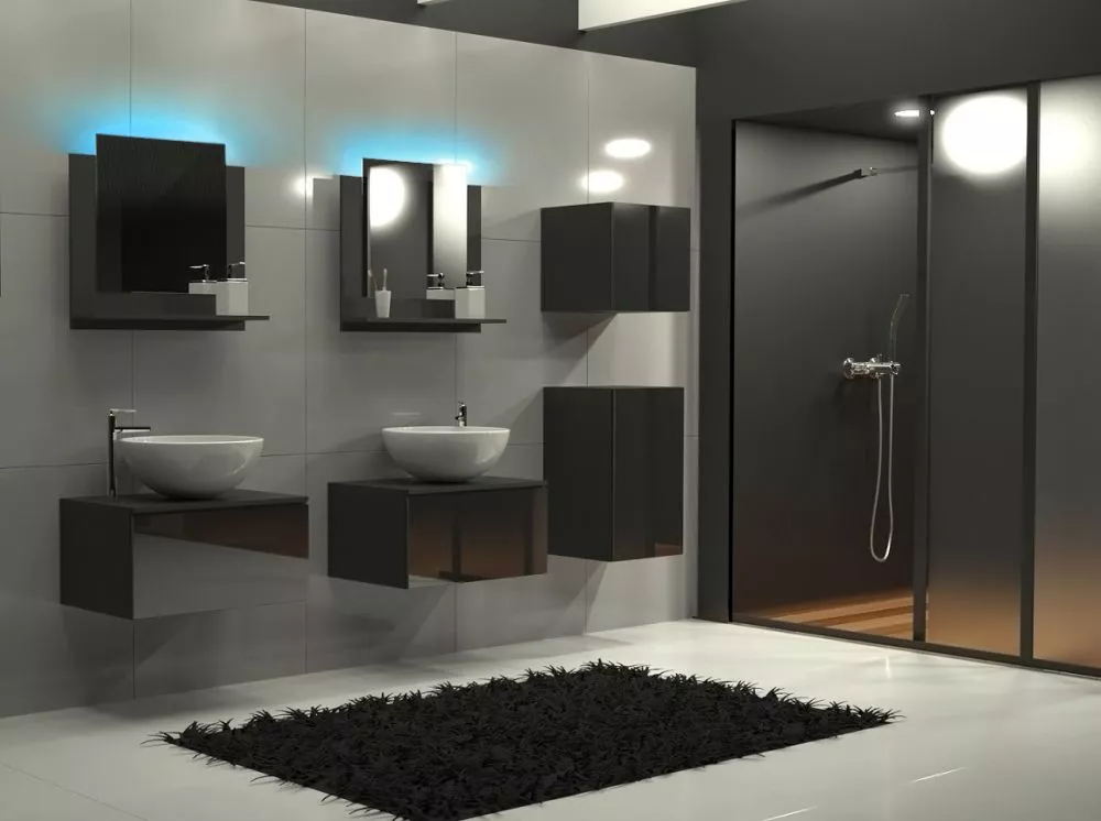 Vannas istabas komplekts Alius 37 gloss ar LED · Melns · 160 × 217 × 42 cm