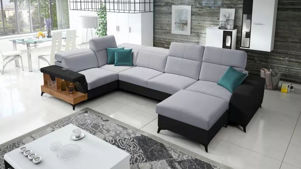 Dīvāns Belutti 4 Lancelot Standard ar LED · Pelēks + melns · 212 × 362 × 84 cm