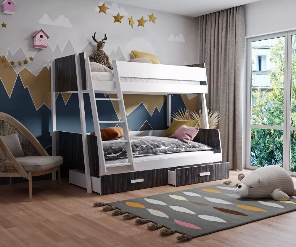 Bērnu gulta Moritz ar stelāžām Kāpņu puse: Pa labi, Guļamvietas platums: 90 cm, Guļamvietas garums: 200 cm, · 126 × 212 