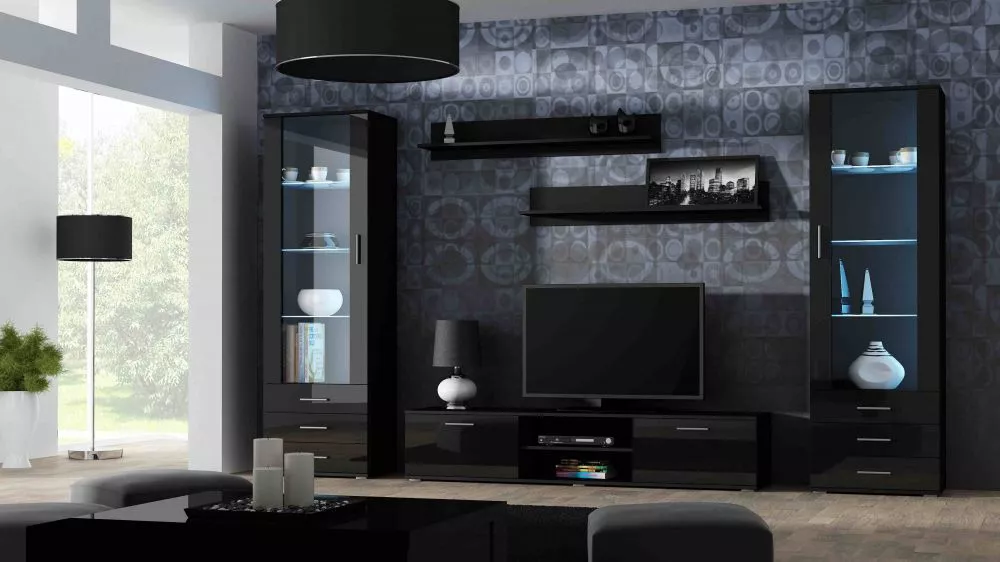Sekcija Soho 4 ar LED · Melns · 300 × 43 × 192 cm