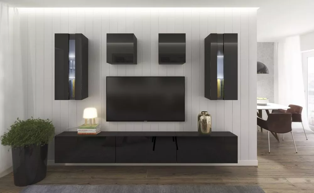 Sekcija Next 291 ar LED · Melns · 273 × 35 × 206 cm