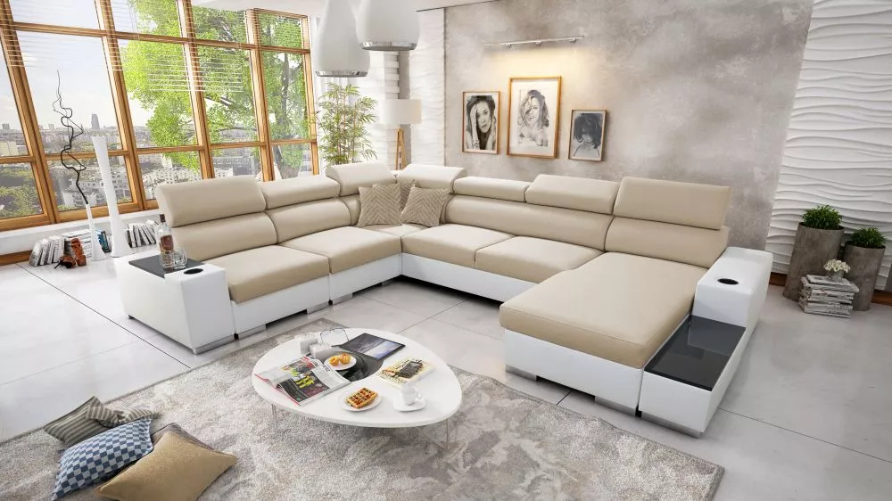 Dīvāns Perseo 8 Eco Standard · Krēma + balts · 282 × 358 × 95 cm