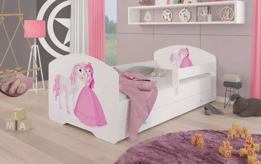Bērnu gulta Pepe Princess with horse ar stelāžu Guļamvietas platums: 70 cm, Guļamvietas garums: 140 cm, · 78 × 144 × 58 