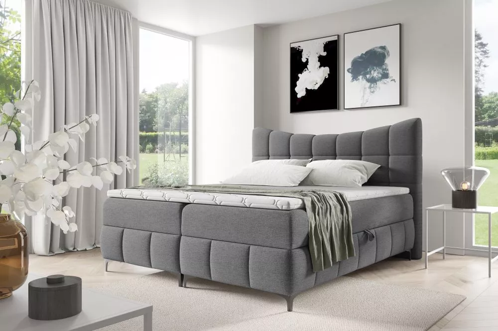 Gulta Nova Boxspring Standard Guļamvietas platums: 160 cm, Guļamvietas garums: 200 cm, · Tumši pelēks · 164 × 210 × 120 