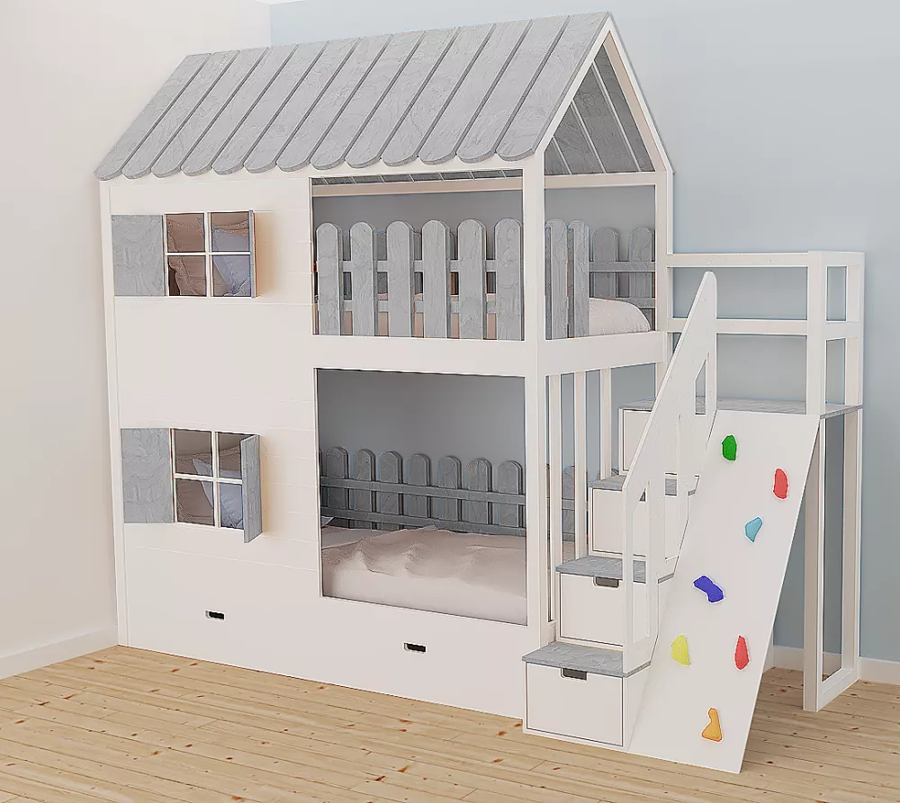 Bērnu gulta 101P+S ar stelāžām Kāpņu puse: Pa labi, Guļamvietas platums: 80 cm, Guļamvietas garums: 160 cm, · 112 × 247 