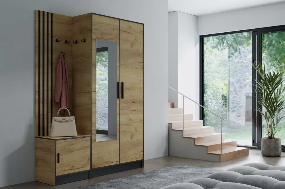 Koridora iekārta Roj Plus 13 · Ozols craft zelts · 158 × 39 × 205 cm