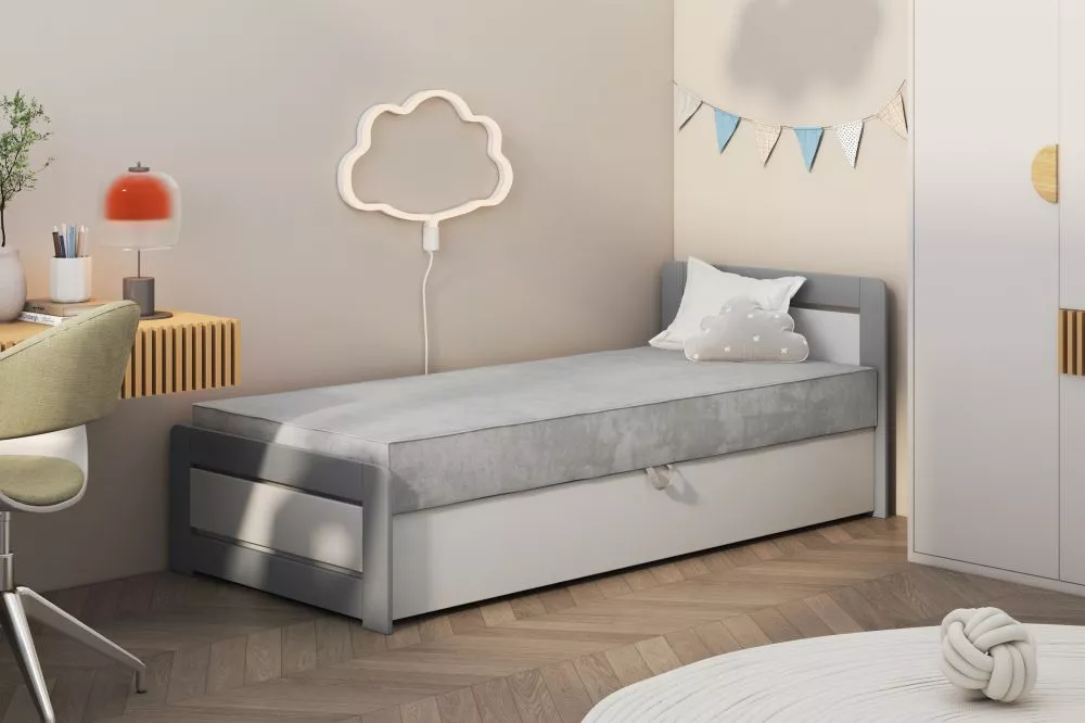 Gulta Zoe Boxspring Standard Guļamvietas platums: 90 cm, Korpusa krāsa: balts + pelēks, Guļamvietas garums: 200 cm, · 97