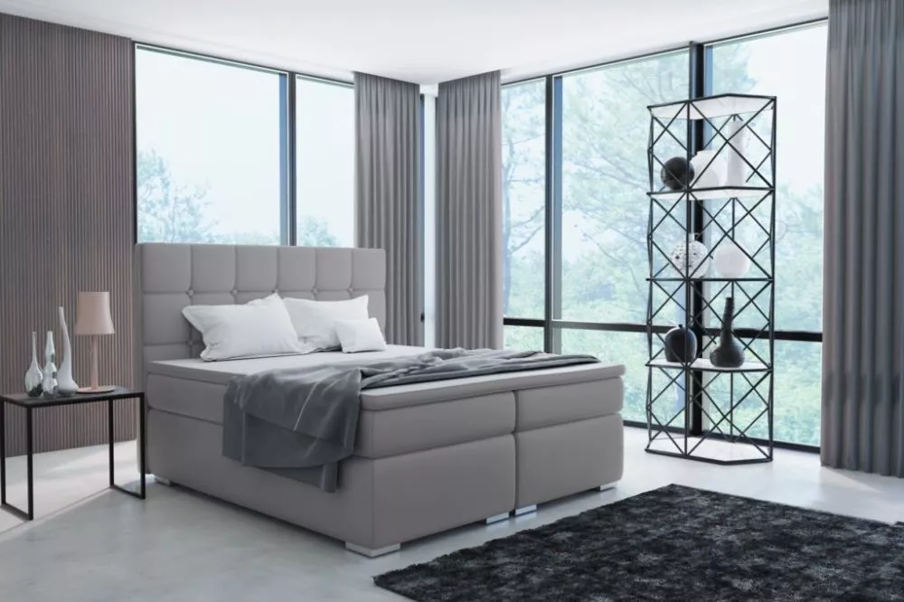 Gulta Tora Boxspring Standard Guļamvietas platums: 160 cm, Guļamvietas garums: 200 cm, · Sudrabs · 170 × 206 × 120 cm