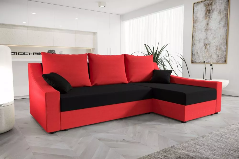 Dīvāns Ontario Classic standard · Melns + sarkans · 140 × 233 × 90 cm