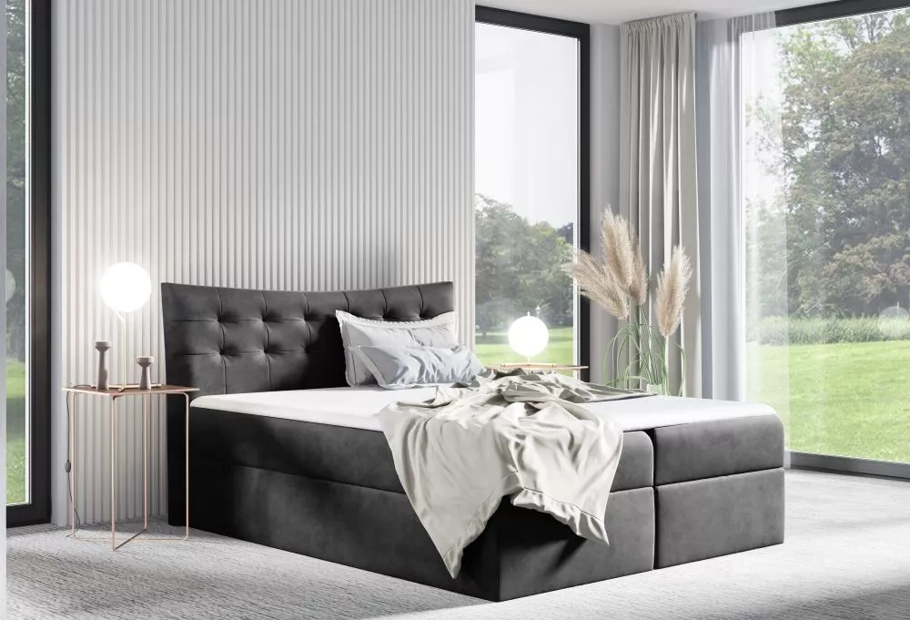 Gulta Havana Boxspring Standard Guļamvietas platums: 160 cm, Guļamvietas garums: 200 cm, · Pelēks · 164 × 208 × 130 cm