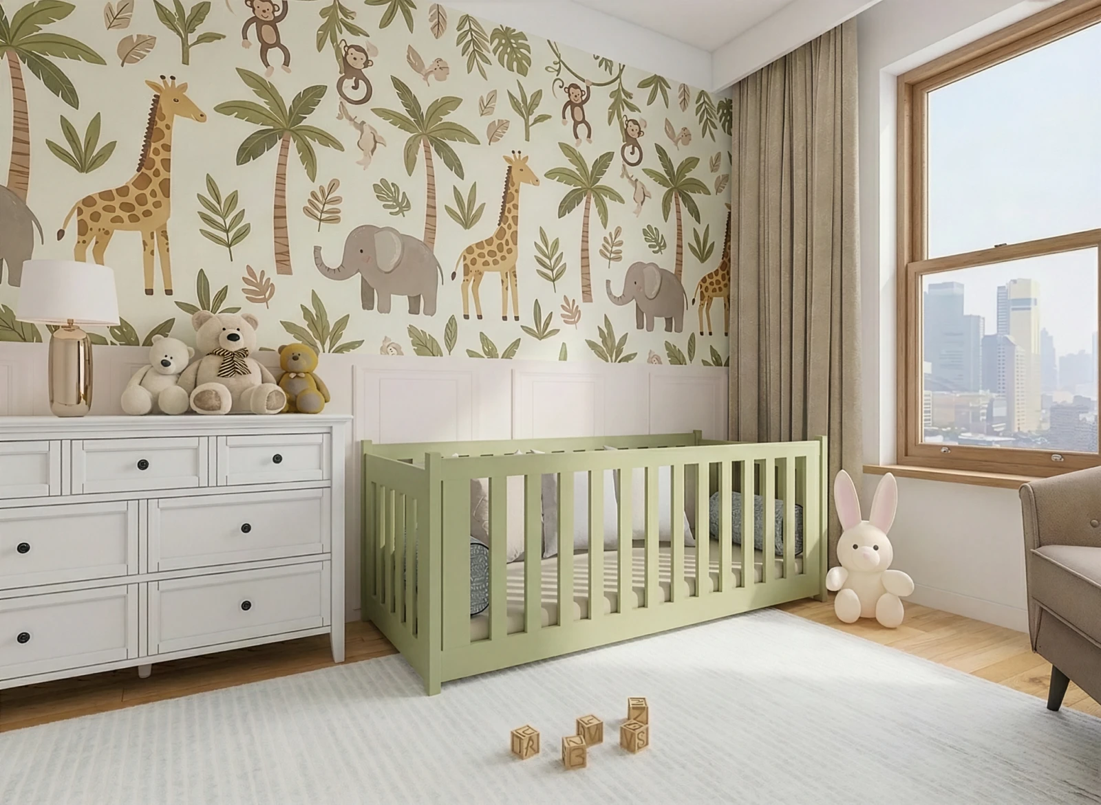 Bērnu gulta Concept 3 ar stelāžu Guļamvietas platums: 80 cm, Guļamvietas garums: 200 cm, · Olīvu · 87 × 208 × 68 cm