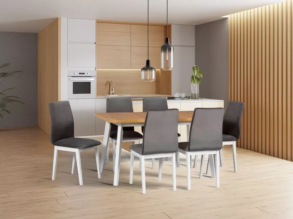 Komplekts Oslo 6, Luna 1 Personu skaits: 6, Korpusa krāsa: balts, Elementu krāsa: ozols artisan, · 140 cm