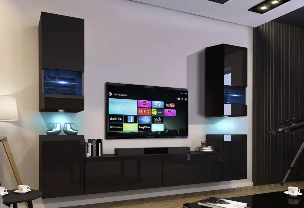 Sekcija Concept 67 ar LED · Melns · 240 × 35 × 181 cm