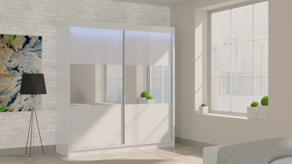 Skapis Rosana ar LED · Balts · 200 × 61 × 216 cm