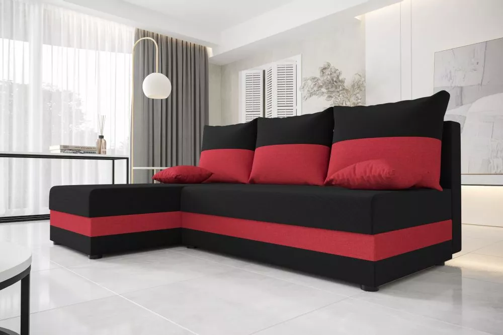 Dīvāns Hewlet Classic standard · Melns + sarkans · 140 × 204 × 80 cm