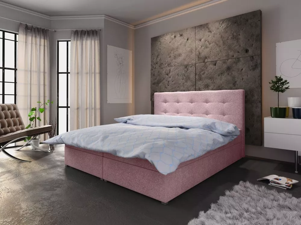 Gulta Fado 1 Boxspring Standard Guļamvietas platums: 160 cm, Guļamvietas garums: 200 cm, · Rozā · 165 × 208 × 106 cm