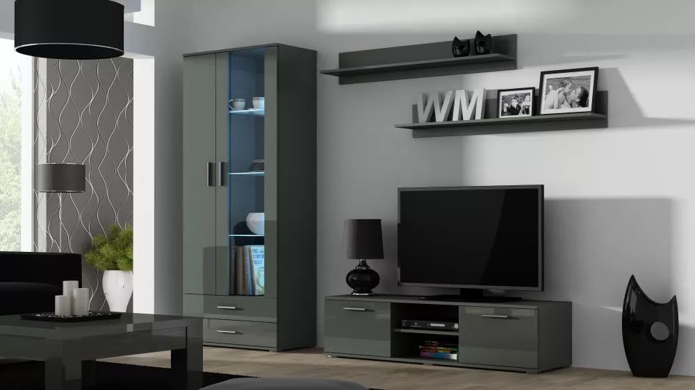 Sekcija Soho 11 ar LED · Pelēks · 220 × 43 × 192 cm