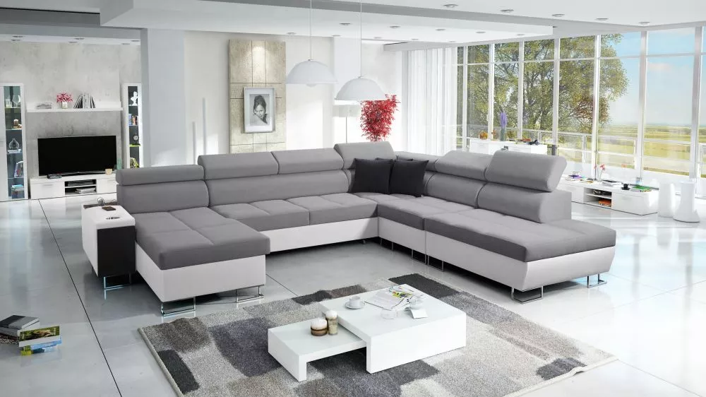 Dīvāns Morena 10 Premium Standard · Pelēks + balts · 298 × 360 × 84 cm