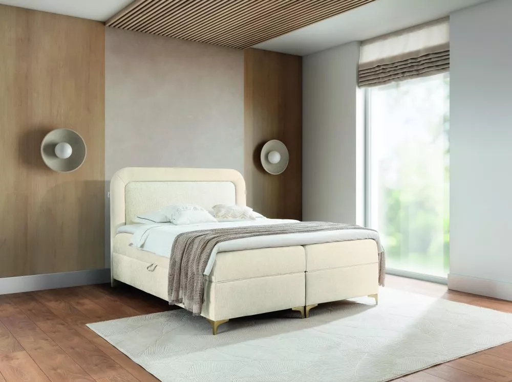 Gulta Esito Boxspring Standard Guļamvietas platums: 160 cm, Guļamvietas garums: 200 cm, · Krēms + bēšs · 164 × 205 × 121