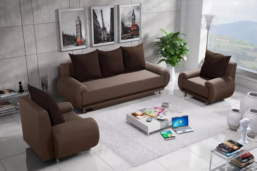 Komplekts Amore 3S+1S+1S standard · Gaiši brūns + tumši brūns · 83 × 225 × 86 cm