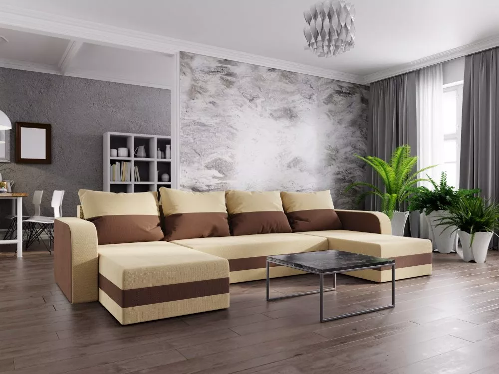 Dīvāns Hewlet U Bis standard · Gaiši brūns + tumši brūns · 139 × 313 × 80 cm