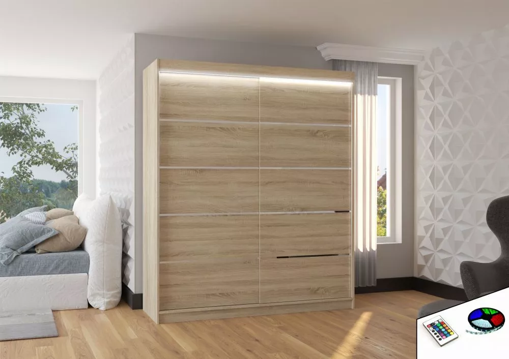 Skapis Spectra ar LED · Sonoma · 180 × 58 × 215 cm