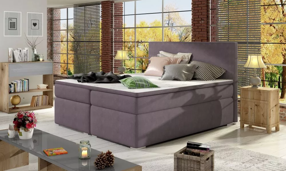 Gulta Divalo Boxspring standard Guļamvietas platums: 140 cm, Guļamvietas garums: 200 cm, · Violets · 143 × 205 × 126 cm