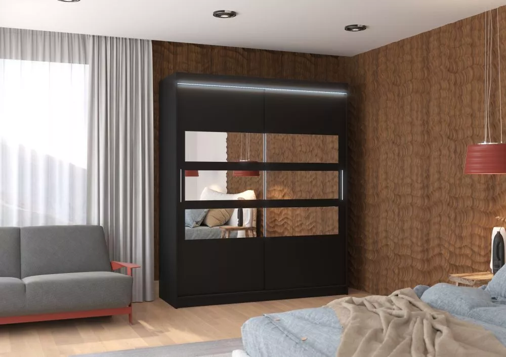 Skapis Toledo ar LED · Melns · 180 × 58 × 215 cm